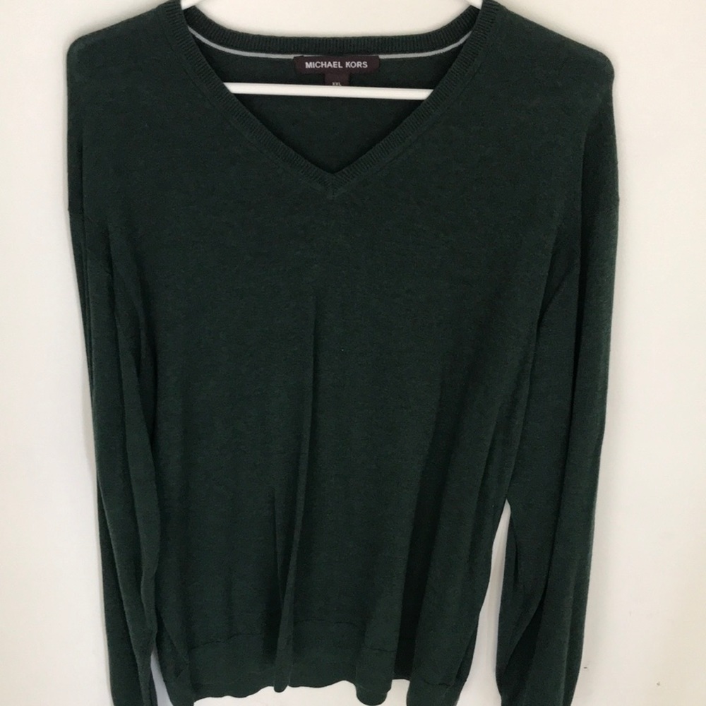 MICHAEL KORS FOREST GREEN V NECK SWEATER FOR MEN IN XXL
